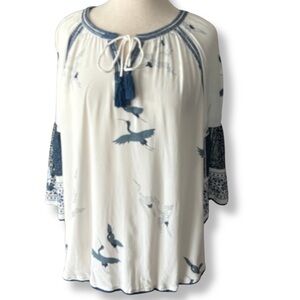 John + Mark Lightweight Bird Print Boho Blouse 🕊️